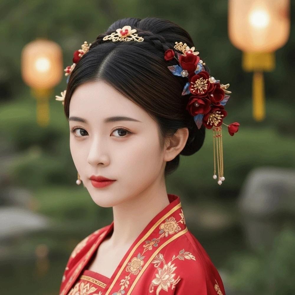 Beautiful Hanfu Flower Hair Clips Headwear Exquisite Fairy Side Clips  Wedding