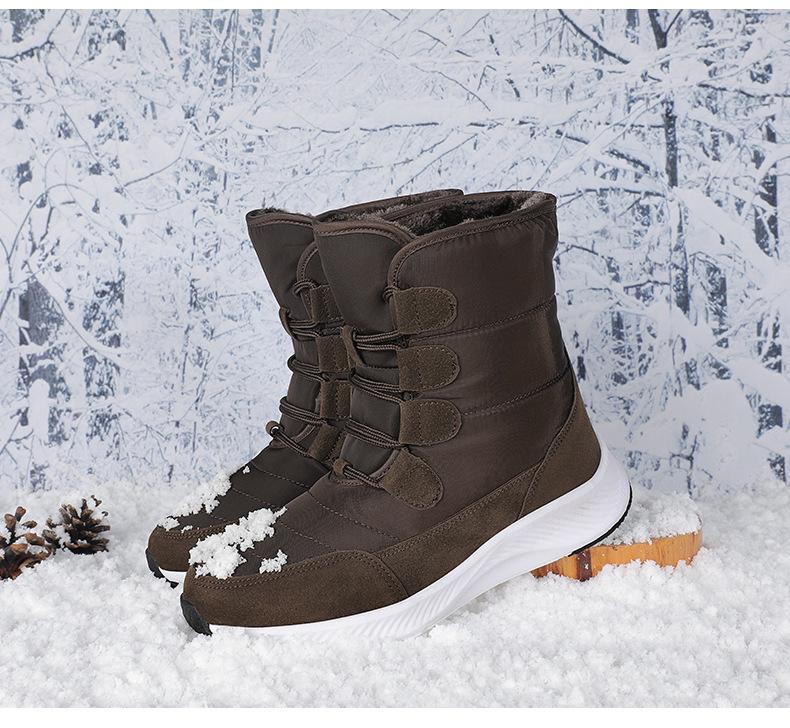 High-Top Snow Boots with Thick Soles and Lace-Up Design - Plus Velvet Insulation for Extra Warmth In Winter.