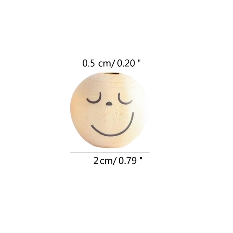 20Pcs Smiles Wood Beads Natural Wooden Beads for Crafting, Hole Round Wooden Smiles Face Beads Set for DIY Decorations