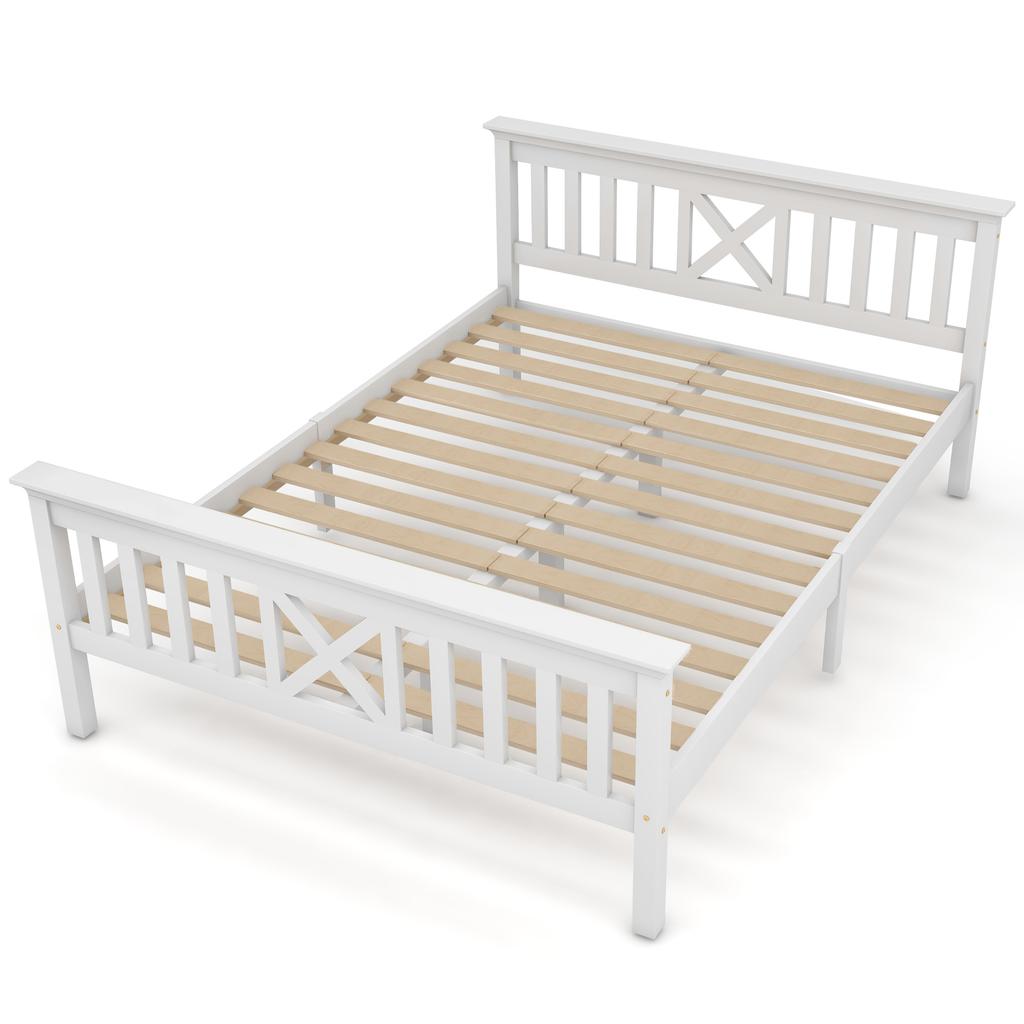 Holzbett Doppelbett aus Bettgestell mit Lattenrost Holzbett mit Kopfteil - 140 x 200 cm Massivholz Kinderbett Jugendbett Kiefer Massiv Weiß