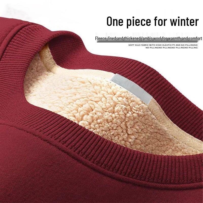 

Men s Trendy Lambswool Round Neck Hoodie: Versatile Winter Warm Thickened Jacket for 2025 Students M (40-50 kg) Slim Fit вина червоного кольору