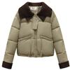Knitted lapel short down cotton-padded jacket for women's winter thickened leather splicing cotton-padded jacket