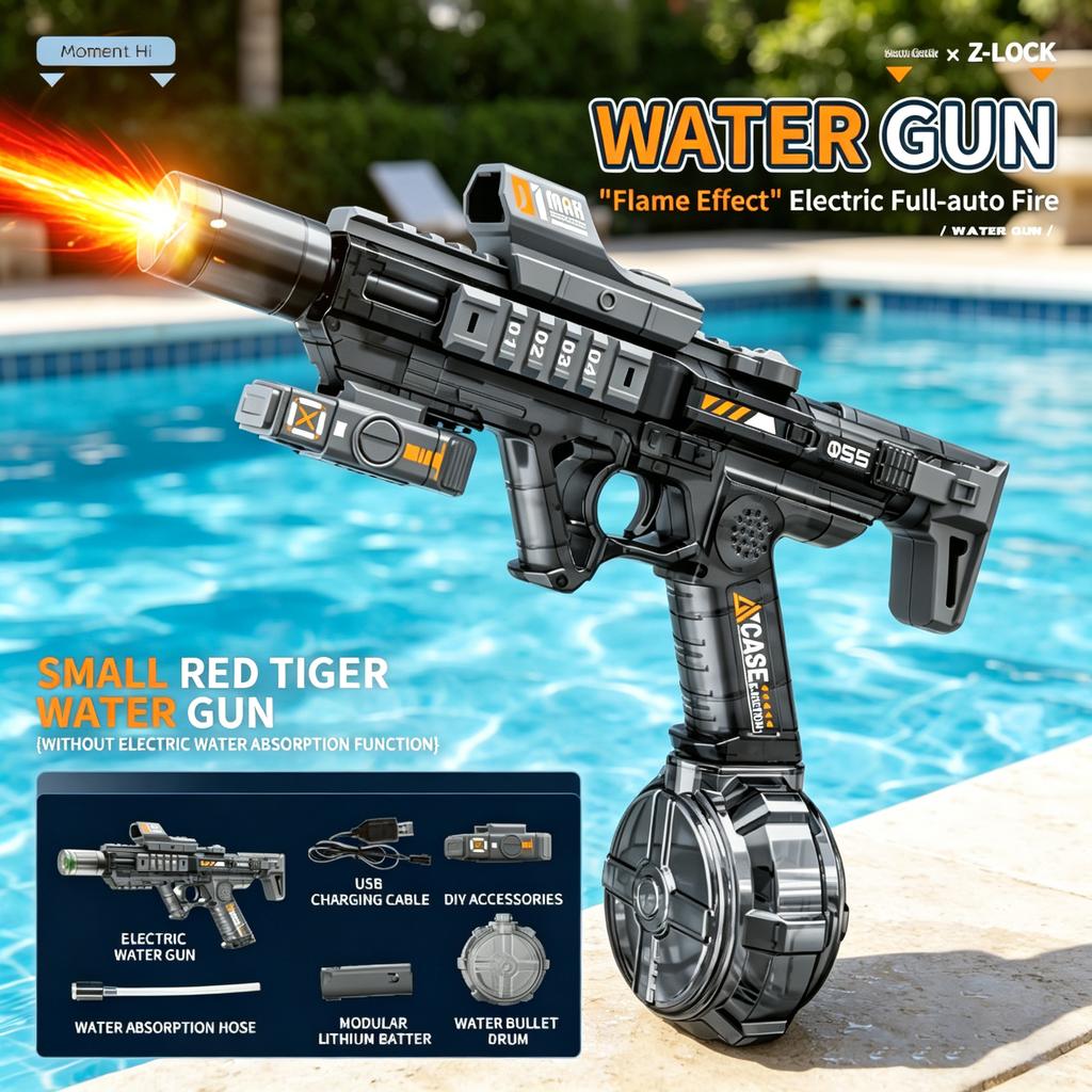 Jiaolong Flaming Electric Water Gun with LED Lights Outdoor Summer Beach Pool High Capacity Long Range Shooting Toy Party Gift