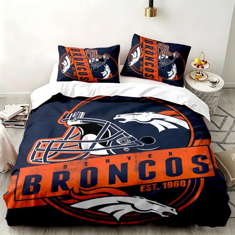 Denver Broncos 3pc Set Perfect for Bedroom Use Comfortable Bedding Set Includes a Duvet Cover and Two Pillowcases Ideal Birthday or Christmas Gift