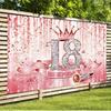 2D Pink Rose Gold 18th Birthday Backdrop Glitter Crown Photo Booth Banner
