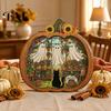 Whimsical Ghost Book Nook Halloween Wooden Tabletop Ornament, 2D Flat Cute Reading Bathing Fall Harvest Home Decoration Watering Plaque with Stand for