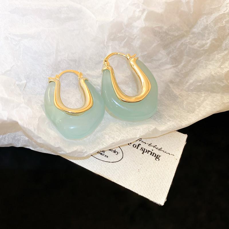 Solid Resin U-shaped Irregular Hoop Earrings Women New Vintage Versatile Earbuckles Delicate Fashion Jewelry K-