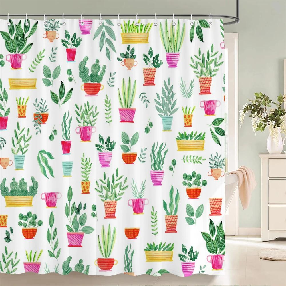 3D Shower Curtain Nordic Style Flowers Plant Leaves Printed  Waterproof Polyester Fabric Bath Curtains For Bathroom With Hooks