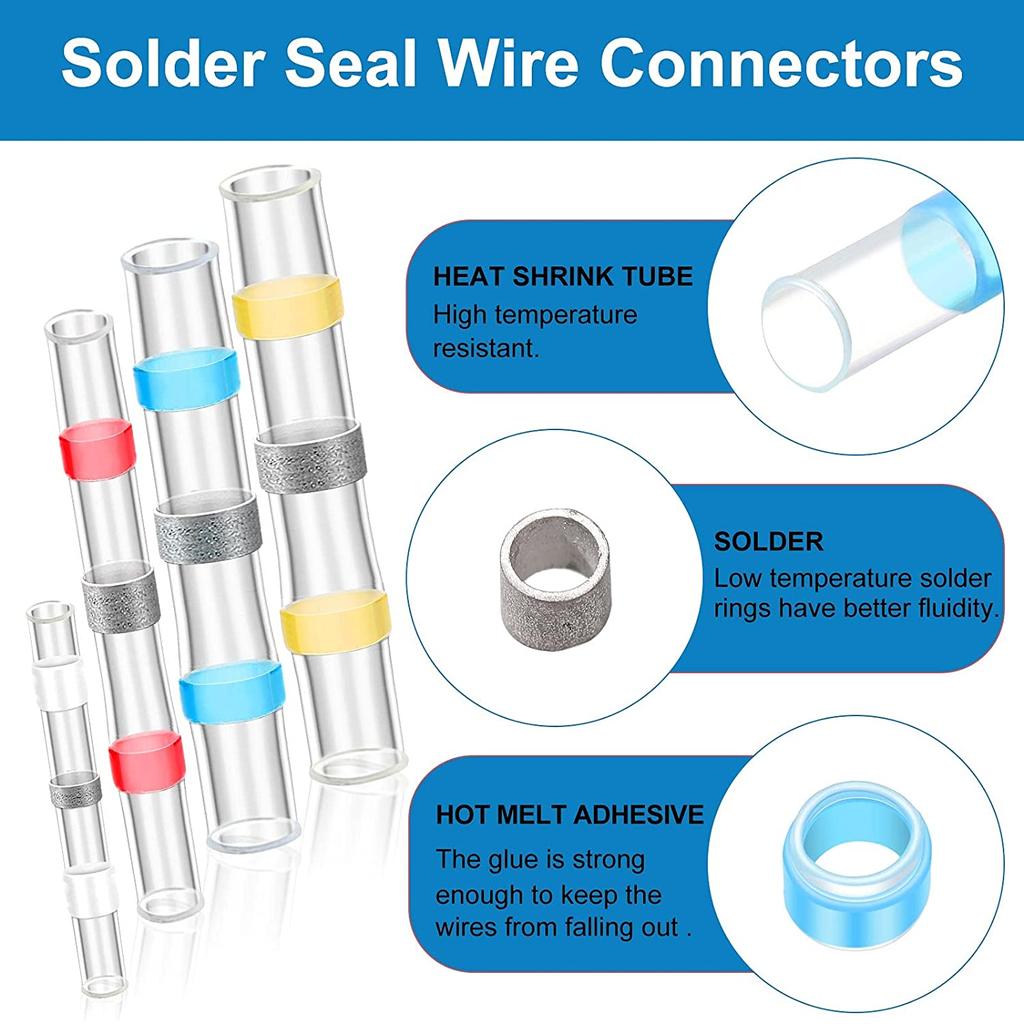 100pcs Solder Seal Wire Connectors Heat Shrink Solder Seal Butt Connectors Electrical Terminals Insulated Waterproof Copper Wire