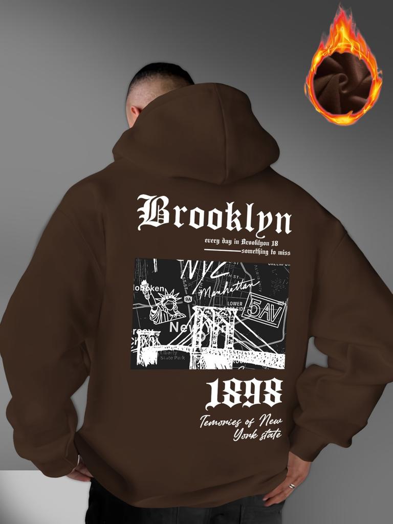 Fashionable men's autumn gothic letter retro landscape print micro elastic comfortable hooded sweatshirt outdoor street style to