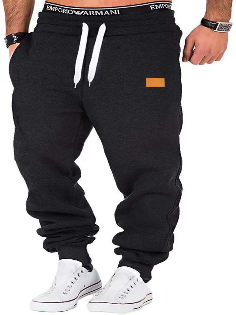 European and American Men's Casual Sports Trousers Elastic Belt Pants Sweatpants Leather Label Sewing