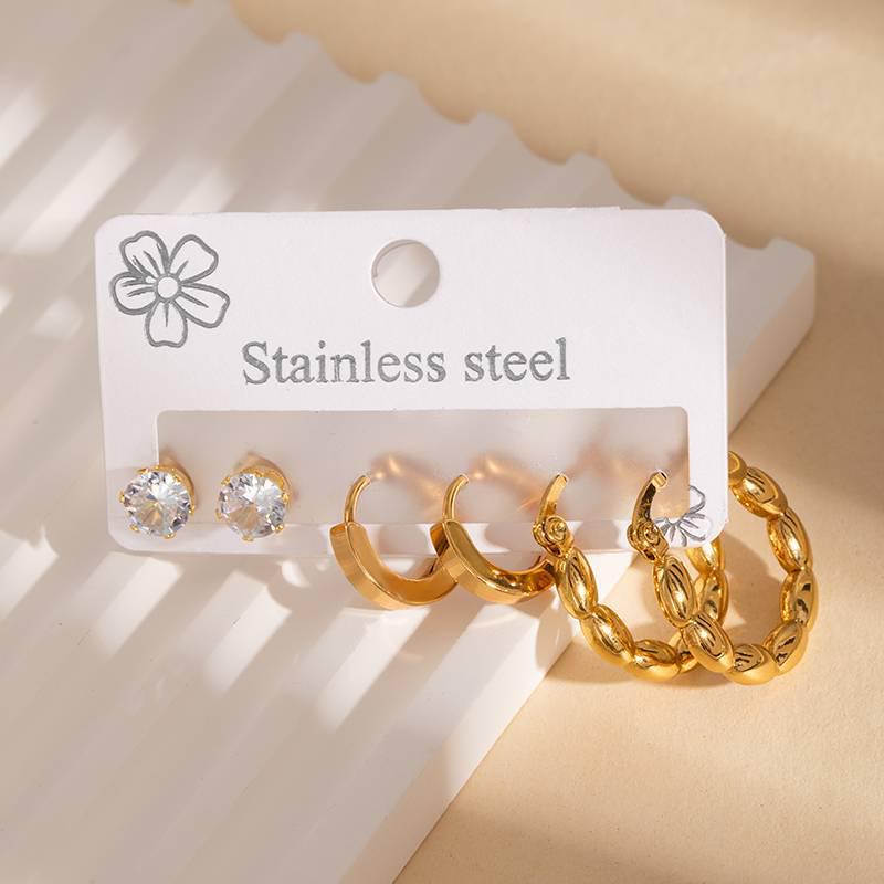 European & American Geometric Titanium Steel Earring Set: Women's Light Luxury 3-Piece Stainless Steel Versatile Earrings