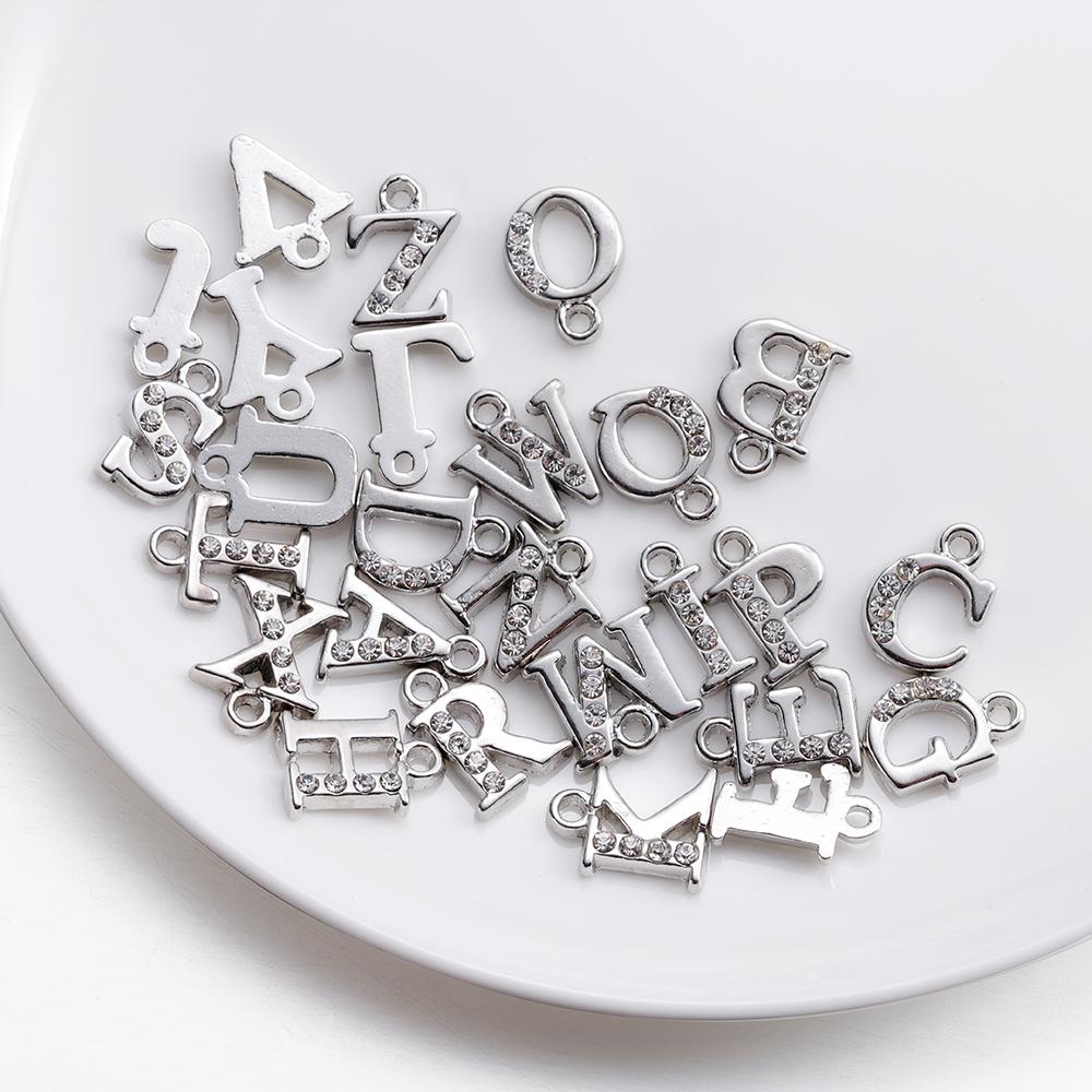 26Pcs/lot Alloy Inlaid Rhinestones A-Z English Letter Inlay Alphabet Pendant For DIY Bracelet Necklace Jewelry Making