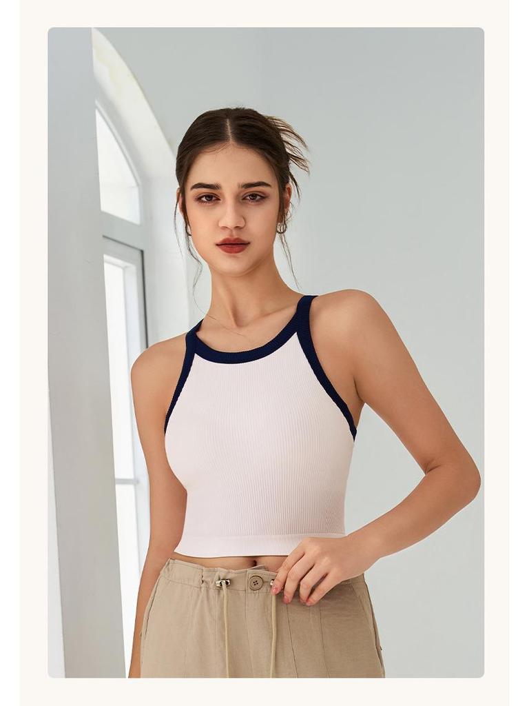 2025 High Elastic Contrast Color Sports Bra – Women's Shockproof Fitness Yoga Vest with Fixed Cups for Autumn/Winter