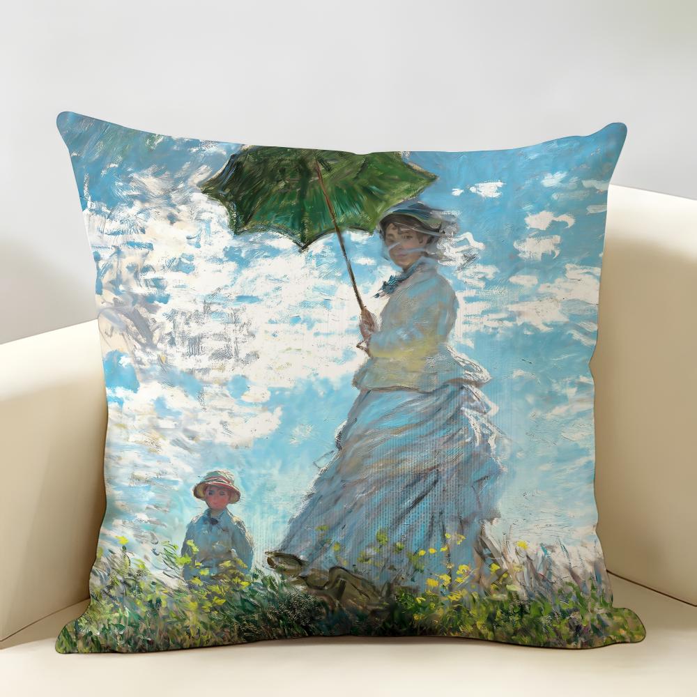 Claude Monet Oil Art Cushion Cover Natural Linen Organic Fabric DoubleSided Printing Room Sofa Decor Pillow Case