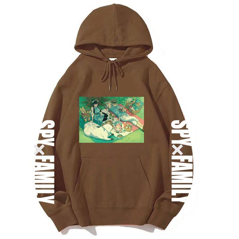 Spy X Family Anime Print Hooded Sweatshirt Men Women Oversized Fleece Pullover With Ribbed Hem