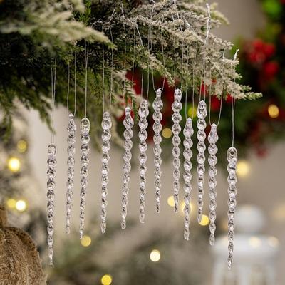 New Crystal Clear Christmas Tree Ornaments Acrylic Creative Icicle Decorations Hanging Pendants Transparent Party Holiday Decor