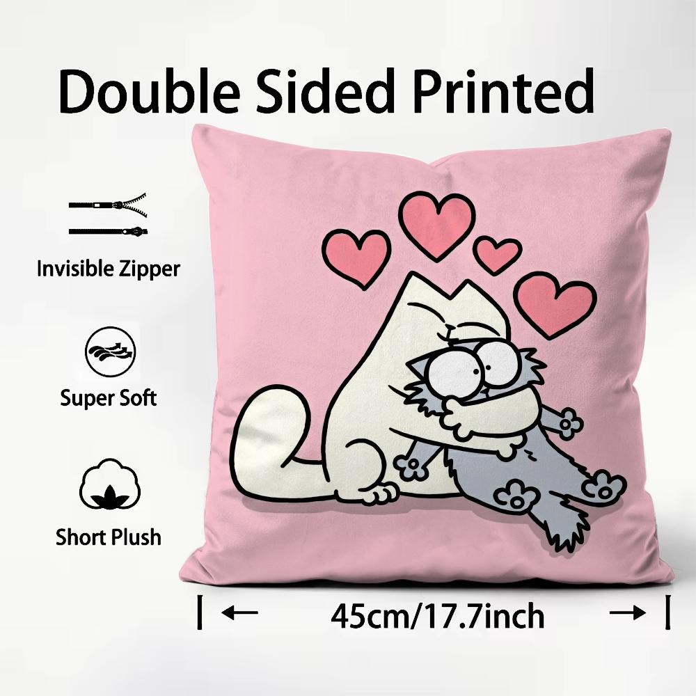 Anime S-Simons C-Cat Cute Cushion Cover Plush Fabric Soft Double-Sided Printed Sofa Warm Winter Home Gift Pillow Cover