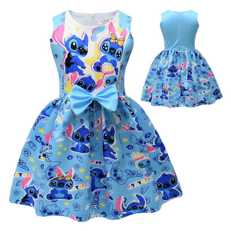 Disney Stitch Cosplay Animation Sleeveless Vest Dress Children's Bow Party Dress Skirt