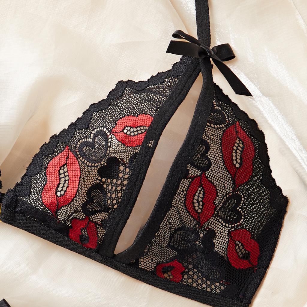 New Women Sexy Lingerie No-pad Wire Free Bra Panties Set Cute Bow Ultrathin Lace Underwear Erotic  Outfits For Pretty Girls