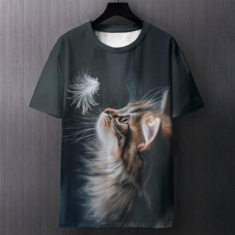 3D T-shirt Men's Cat Printed Comfortable Short Sleeved Comfortable Versatile T-shirts Fashionable