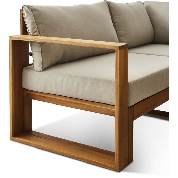 Salon de jardin d'angle modulable LEVATA OTTOMAN - Bois d'acacia FSC - 6 personnes - Gris de lin + Housse incluse