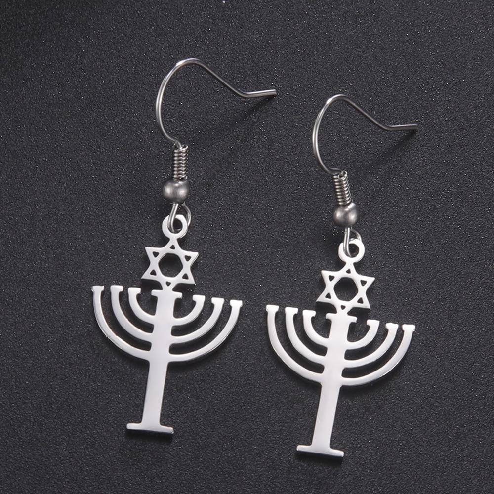 Dawapara Magen Star of David Drop Earrings Messianic Menorah Pendant Stainless Steel Jewish Jewelry Hanukkah Gift