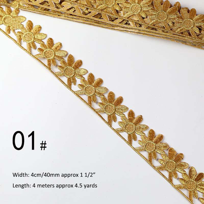 Gold Silver Thread Heavy Embroidery Lace Ribbon Shiny Diy Ethnic Garment Costume Dress Embellished Textile Iron-on Lace Trims