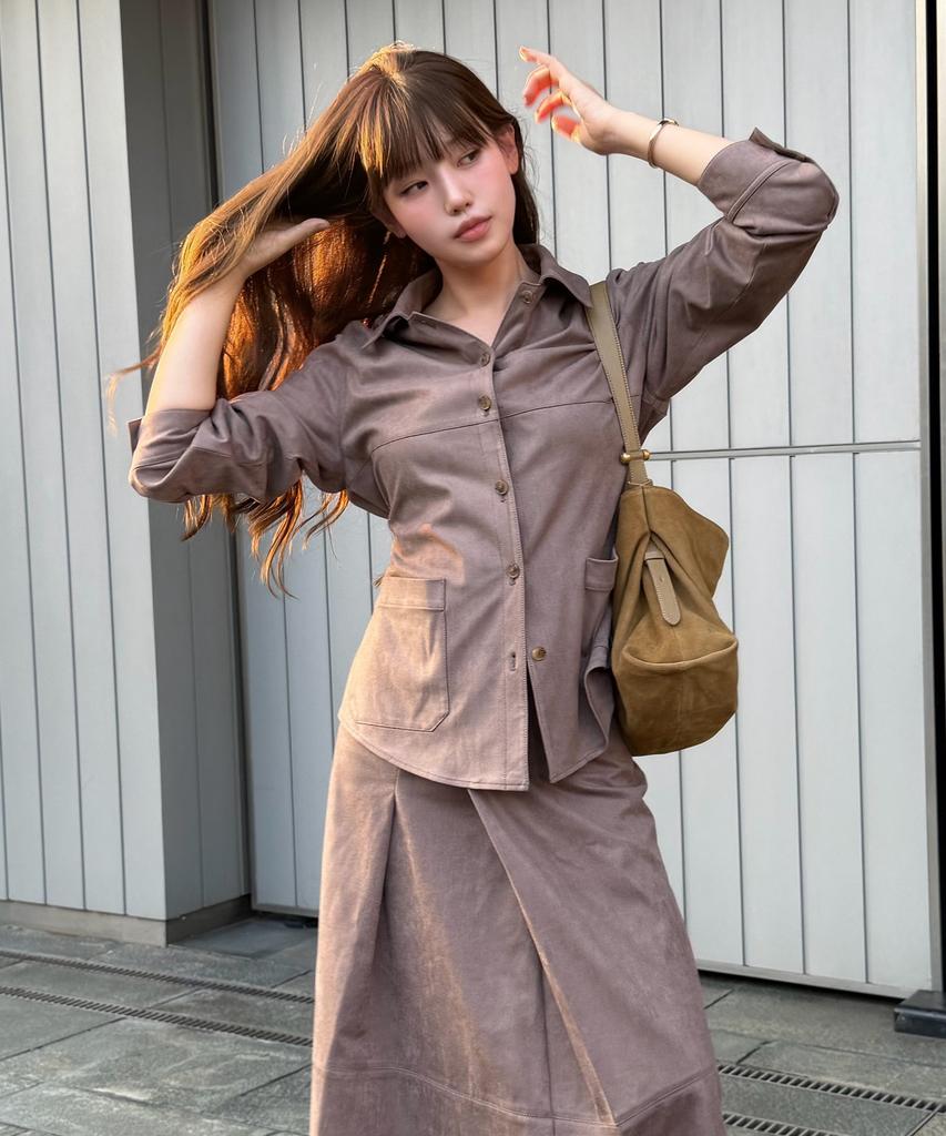 OLIVE DES OLIVE Single Suede Jacket-Style Blouse Ol6Ab9030
