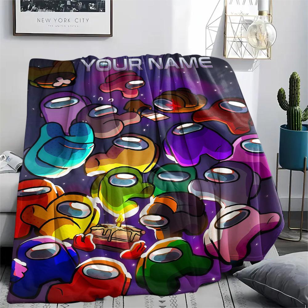 1PC Custom Name Among Us Patterned Flannel Blanket Suitable For All Seasons for Home Decor Warmth and Comfort Gifts Holiday Present -HE88