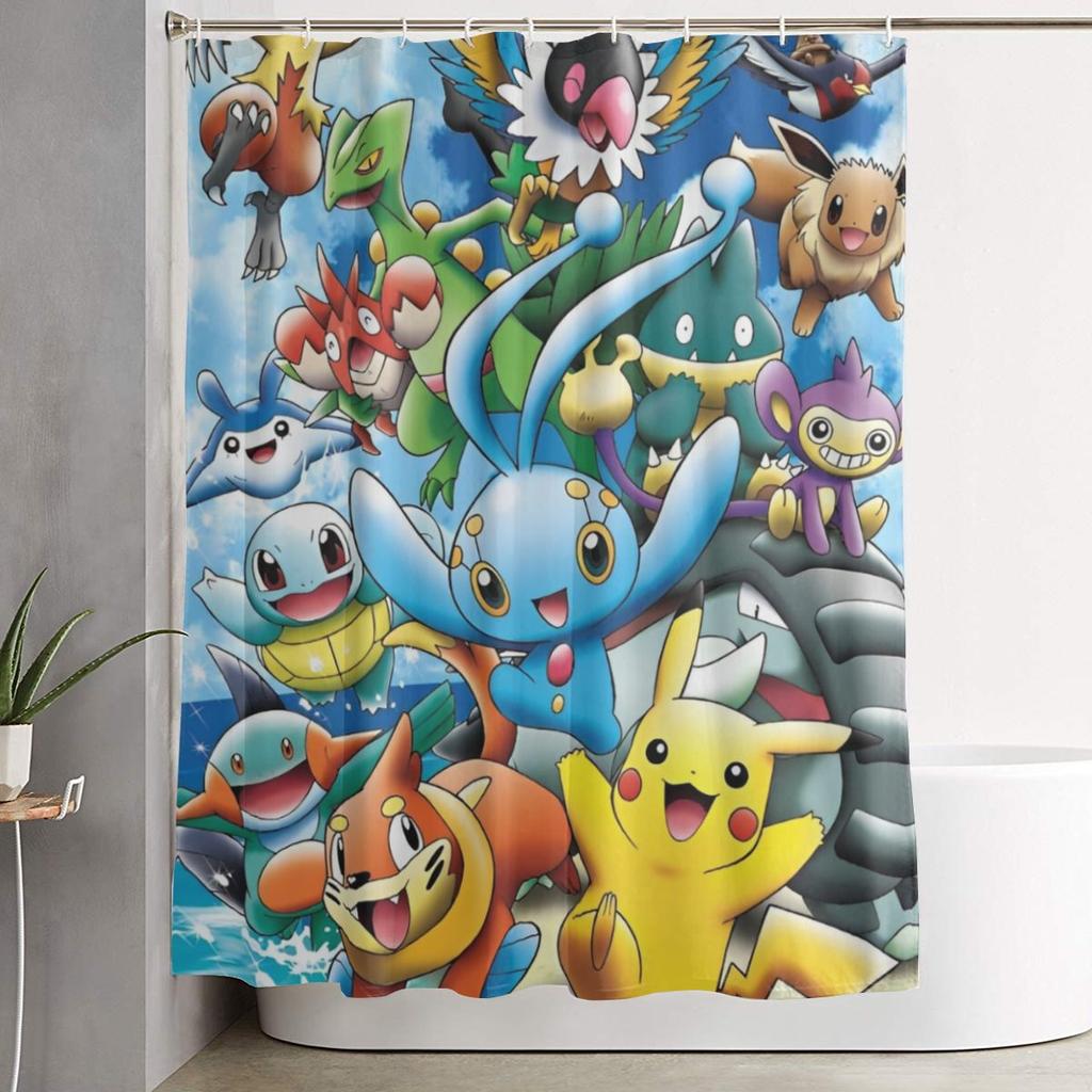 Kreslené postavičky Pokémonů Squirtle Sprchový závěs pro koupelnovou výzdobu Lehké sady sprchových závěsů 60X72 palců s háčky