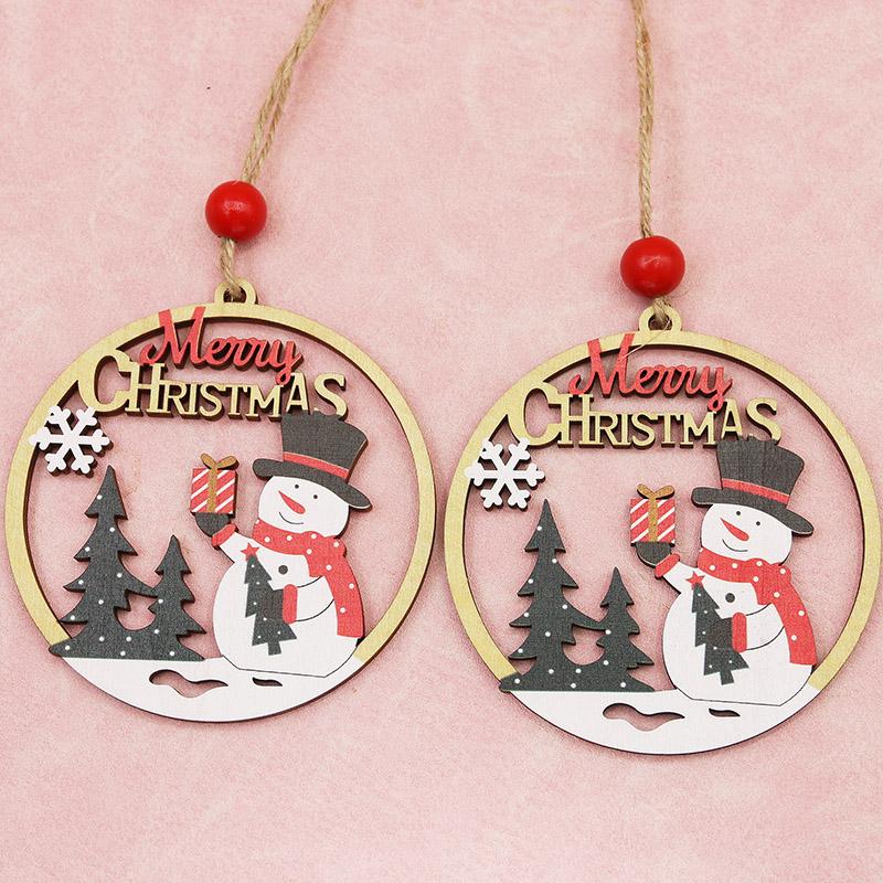 (2 Pcs/pack) 11cm Christmas Wooden Hollow Pendant Christmas Tree Ornament Merry Christmas Pendant DIY Festival Decoration