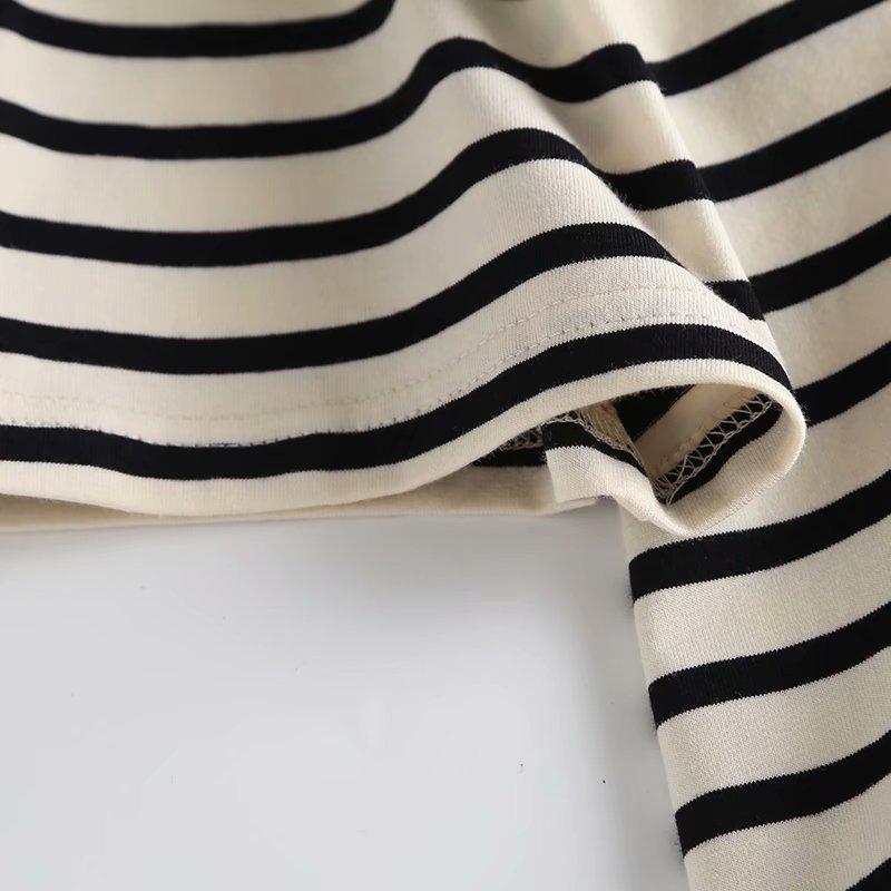 Rochie de soare pentru damă, cu mânecă scurtă, buzunar lateral midi, bumbac, cu dungi, de înaltă calitate