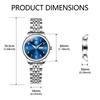 OLEVS Analog Quartz Watch with Date and Day Popular for Women and Blue Silver and Stainless Steel Blue Women's Display, Waterproof, Stylish, Business,