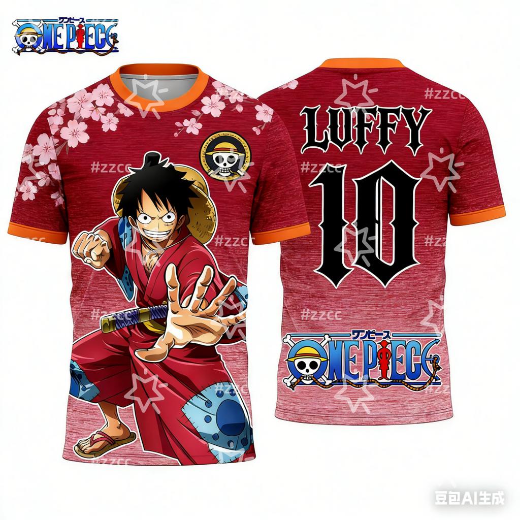 2026 One Piece Luffy Japanischer Anime Grafik T-Shirt Fußballtrikot Herbst Sport Schnelltrocknend Herrenbekleidung T-Shirt
