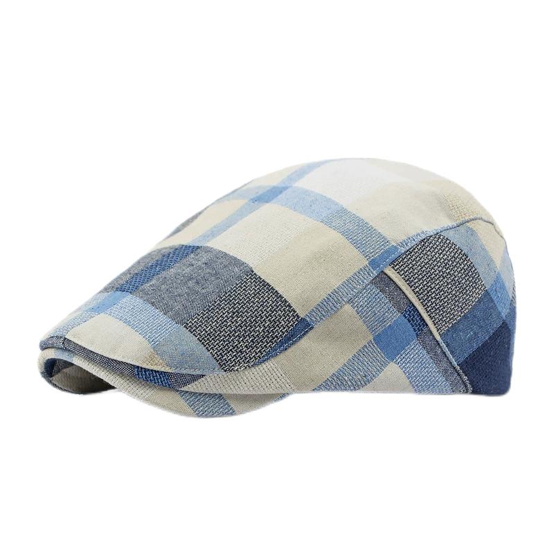 Frühling Sommer Dopamin Karomuster Baskenmütze Entenschnabel Vorwärtskappe Britischer Stil Schirmmütze Sommerhüte für Damen Herren Sonnenhüte Papa Hut Geschenk