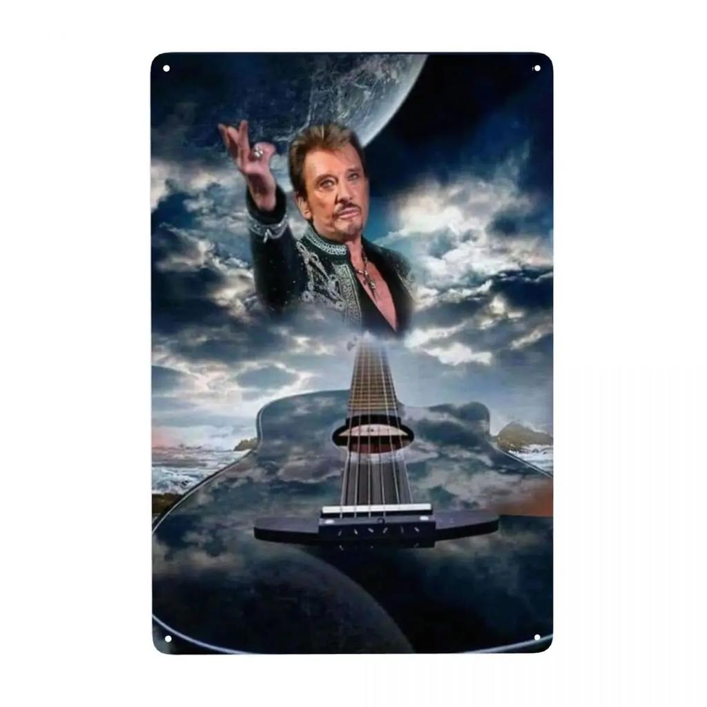 Motorrad Johnny Hallyday Schild Custom Retro Französischer Rocksänger Metallschilder für Club Cafe Restaurant Man Cave Bar Wanddekoration