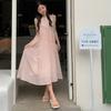 Vacation Wind Mint Green Sleeveless Neck Suspender Dress Women's Summer Seaside Vacation Loose Folds Medium and Long Skirt