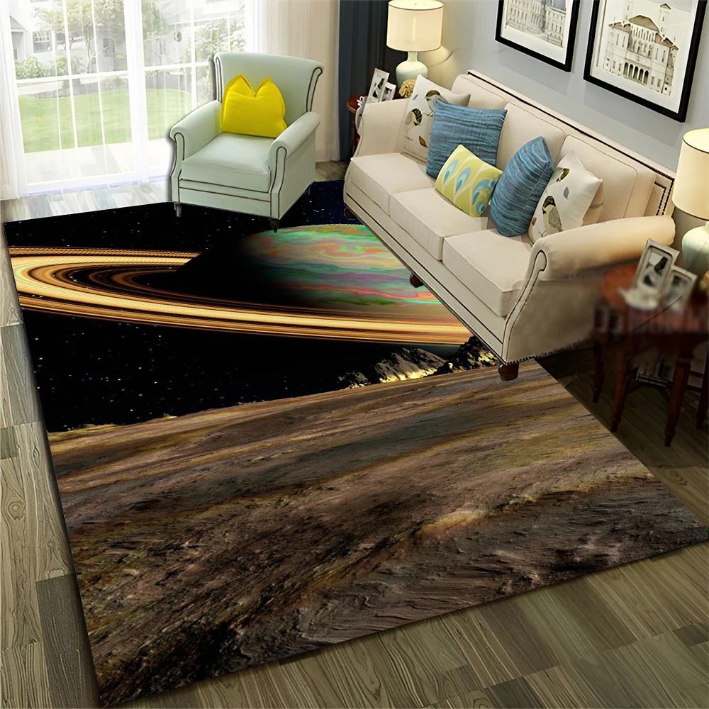 Cosmic Space Theme Area Rug With Artistic Planets Galaxy Nebula Black Hole Patterns Soft Decorative Carpet For Living Room