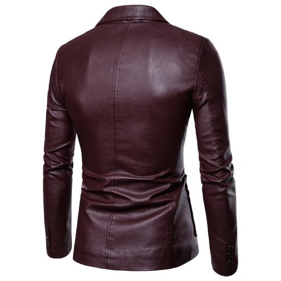 2024 Spring Autumn Fashion New Men's Lapel Leather Dress Suit Coat / Male Business Casual Pu Blazers Jacket