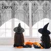 Dunkles Mystery Fenstervorhang Halloween Gruseliger Schal, Totenkopf und Fledermaus Muster Transparenter Spitzenvorhang, Vintage Stil Schal Lichtfilternd Gotisch