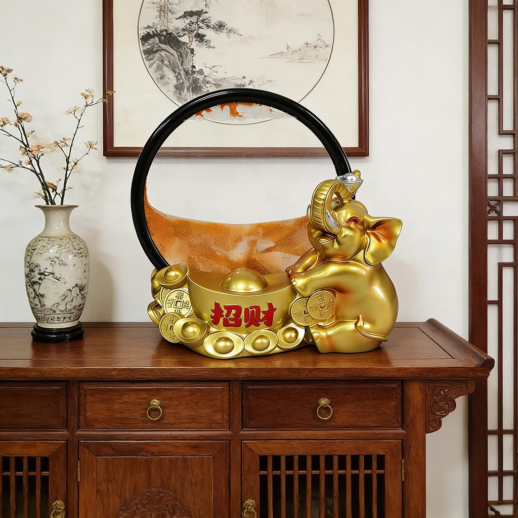 

Feng Shui Lucky Elephant Resin Figurine, 3D Quicksand Fortune Money Decor, Chinese Wealth Attraction Ornament for Home Office.