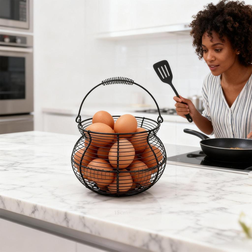 Chicken Egg Basket Vintage Woven Wire Holder with Handle Farmhouse Egg Basket for Kitchen Picnic Farmhouse Harvest Easter