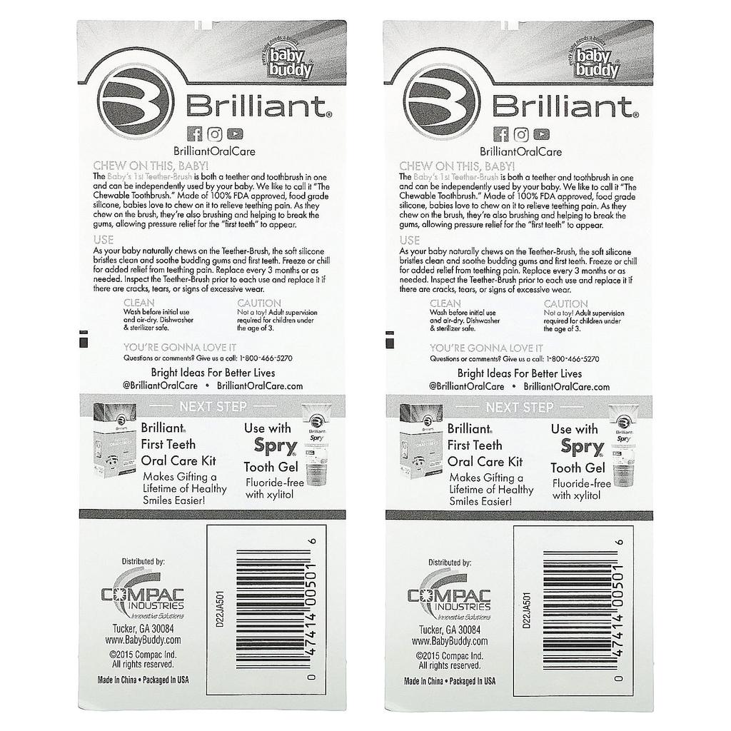 Brilliant, Baby's First Tidder Brush, 4+ Months, 2 Tidder Brushes