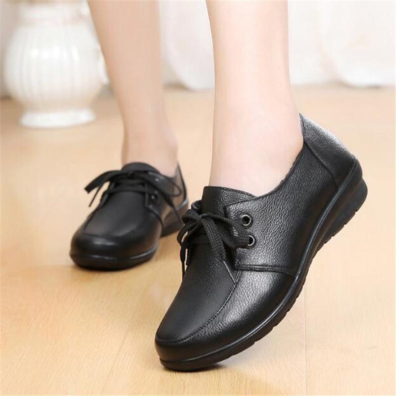Spring Autumn Fashion Women's Shoes Woman Genuine Leather Wedge Casual Single Shoes Soft Sole Comfortable Mother's Flat Shoes