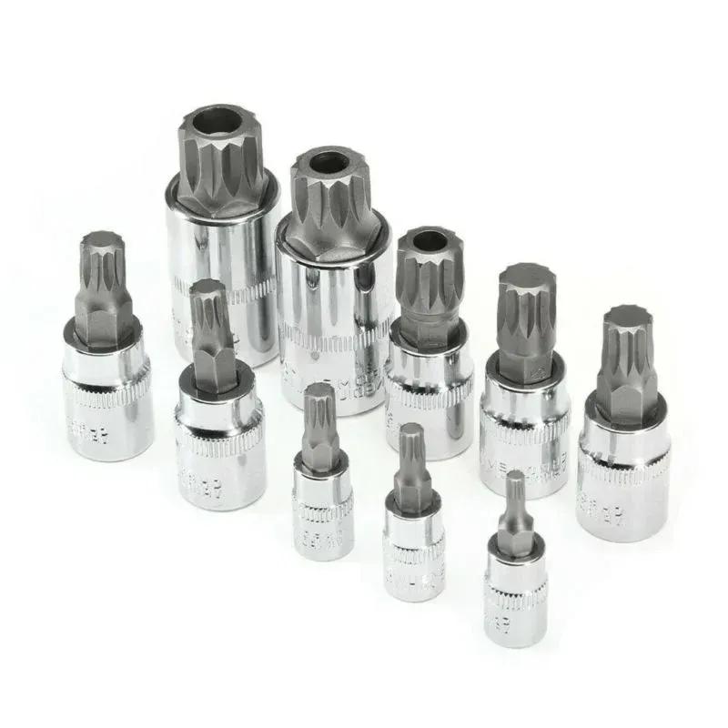 10pcs Set XZN 12 Point Spline Bit Socket S2 Steel 4-18mm Car Anti-Rust Ratchets Wrench Hand Tools High Hardness Blue Box