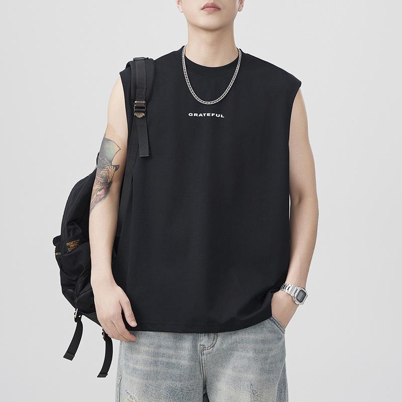 New Summer Printed Vest Men's Japanese Casual Sports Loose Short-sleeved T-shirt Sleeveless Vest
