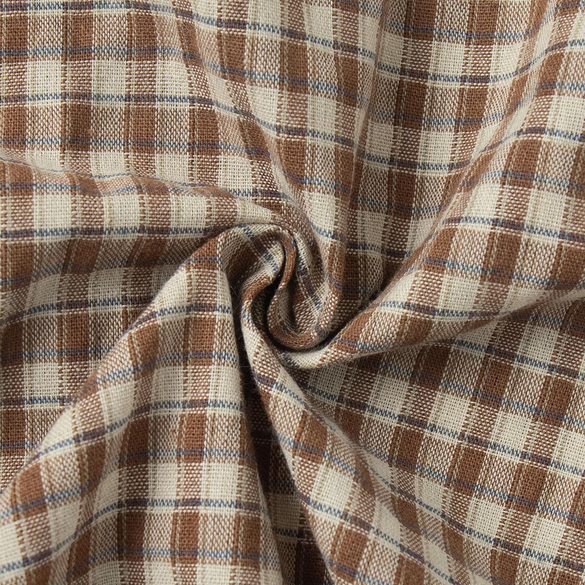 

Plaid shirt European and American summer retro coffee pleated Spice Girl fungus edge lace-up small lapel shirt L
