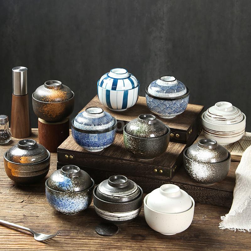 1 PCS 300ml Vintage Ceramic Stew Pot bowl With Lid Bowl Dessert Steamed Egg Soup Bowl Creative Household Restaurant Stew Pot