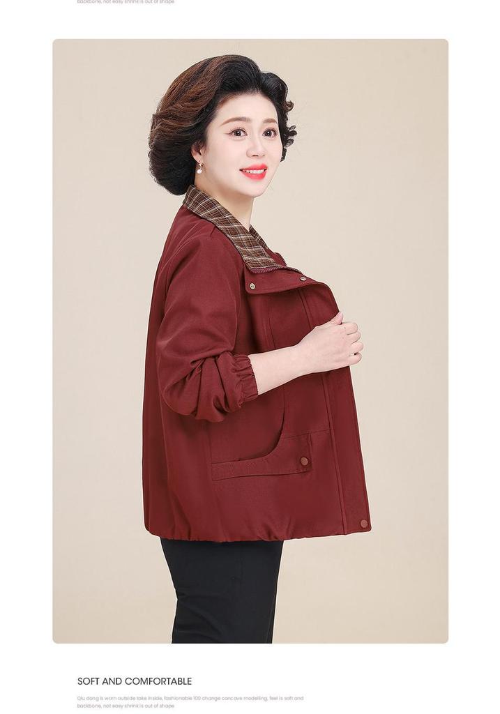 Plus Size Women's Lapel Maternity Coat, Spring/Autumn Jacket for Middle-Aged & Elderly, 50s-60s Fashion.